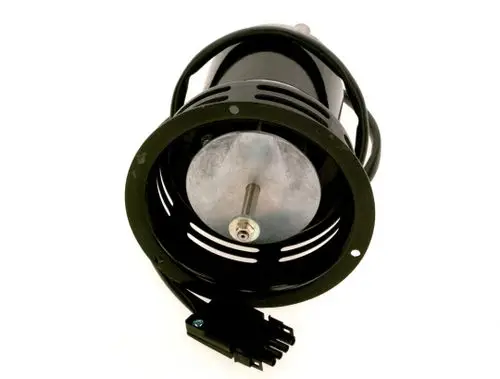 Bosch Motor für Abzugventilator, zylindrische Form mit angebrachten elektrischen Anschlüssen und einer metallischen Platte an der Vorderseite.